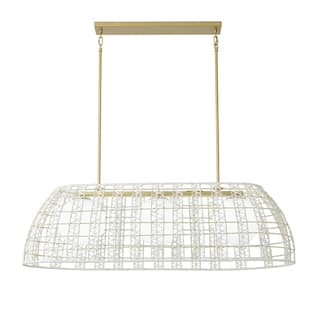 Modern White Cotton String Cage 3-Light Kitchen Island Pendant with Painted Gold Iron Frame