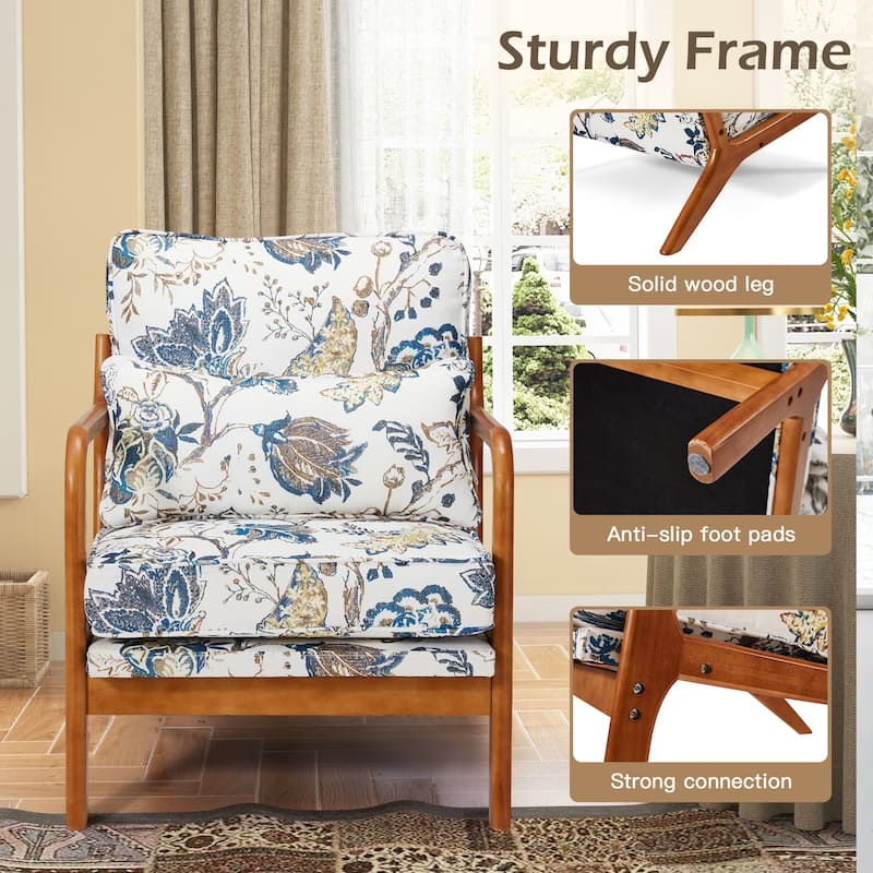 EROMY Mid-Century Modern Accent Chair - Solid Wood Frame Armchair for Living Room, Lounge, or Balcony