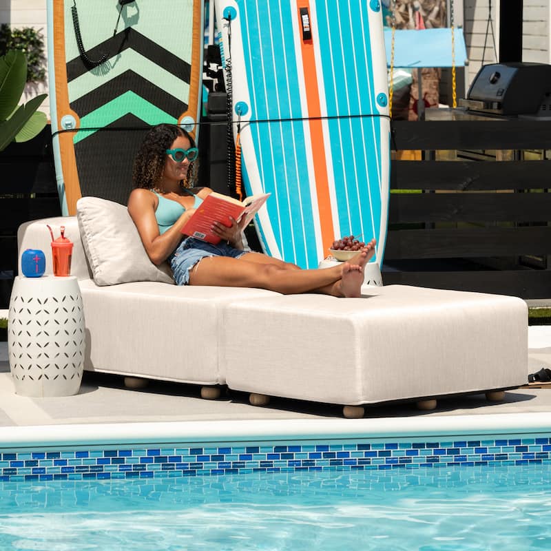 Jaxx Vada Outdoor Sun Lounger - Luxury Modular Chaise & Ottoman with Sunbrella Fabric and Waterproof Cover