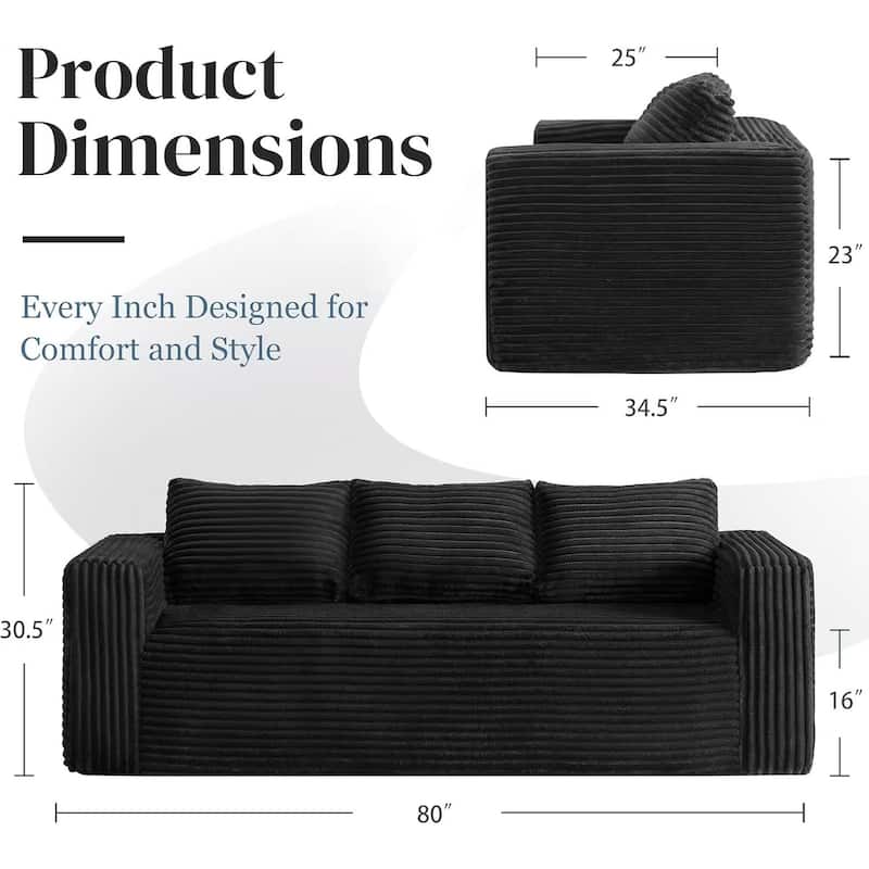 Cloud Loveseat Sofa Couch in a Box, 3 Seater Boneless Couch, Comfy Deep Seat Corduroy Sofa, Compressed, No Assembly