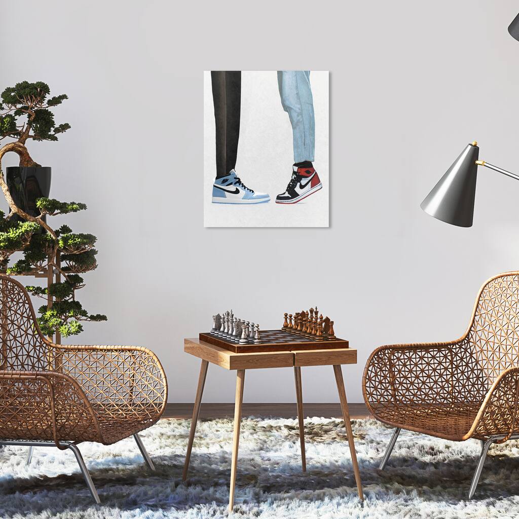 Wynwood Studio Fashion and Glam Budding Sneaker Love Blue and Light Blue Modern & Contemporary Wall Art Canvas Print
