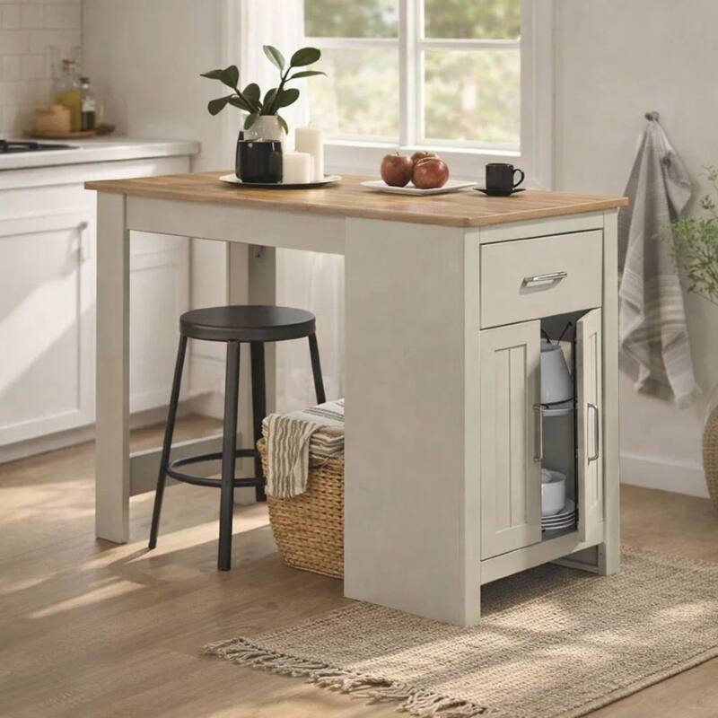 3 Piece Counter Height Dining Table Kitchen Island With Storage, Gray