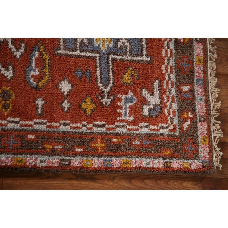 Orange Geometric Kazak Indian Area Rug Handmade Wool Carpet - 2'7"x 5'0"