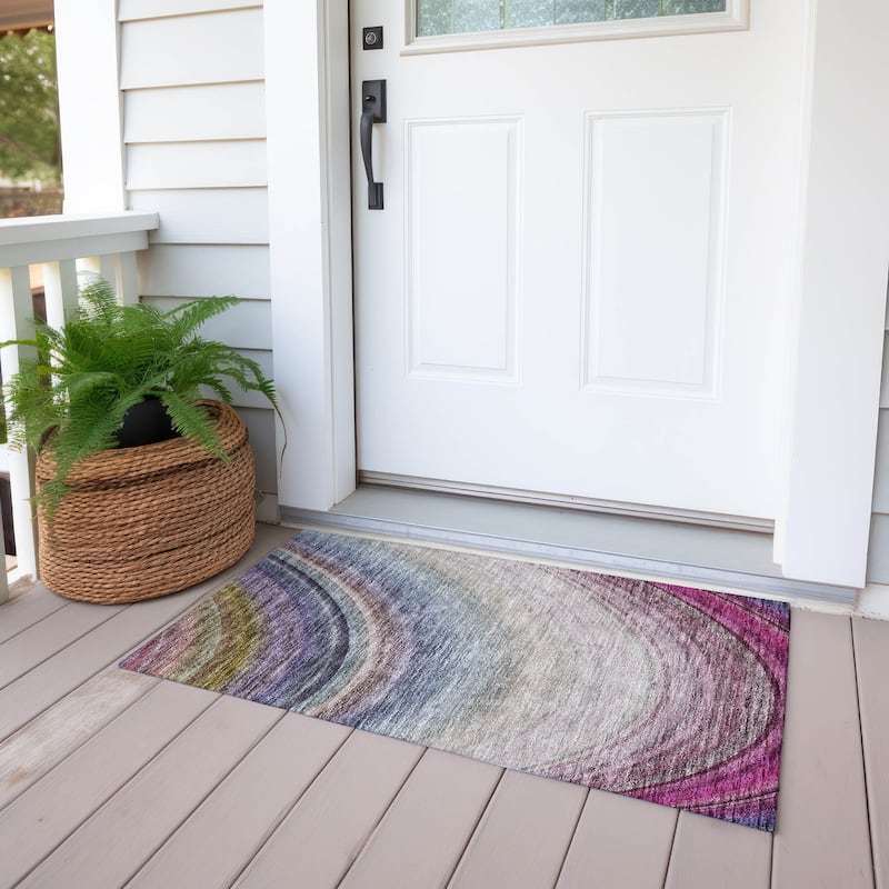 Machine Washable Indoor/ Outdoor Chantille Abstract Wave Rug