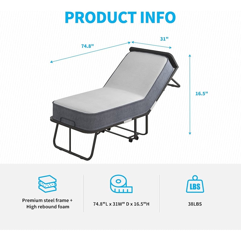 Mixoy Space Saving Fold up Bed with Mattress & 360 Swivel Wheels