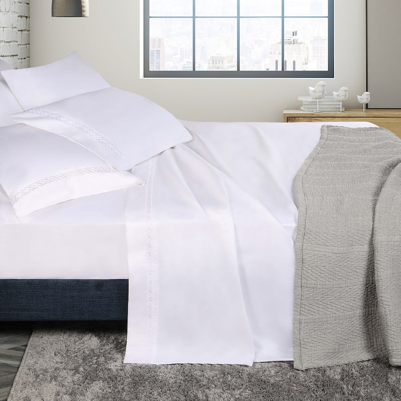 Superior Egyptian Cotton Embroidered Scroll 4 Piece Sheet Set