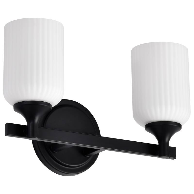 Solara 2 Light Vanity Matte Black Finish Frosted Ribbed Glass - Matte Black