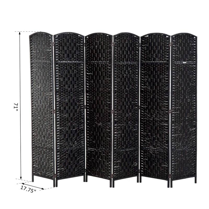 HomCom 6' Tall Wicker Weave Six Panel Room Divider Privacy Screen - Black Wood