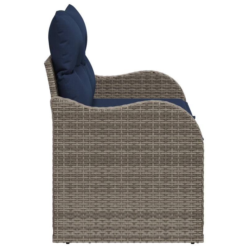 vidaXL 2-Seater Garden Sofa with Cushions Black/Brown/Grey Poly Rattan - 24.4 x 47.6 x 27.2