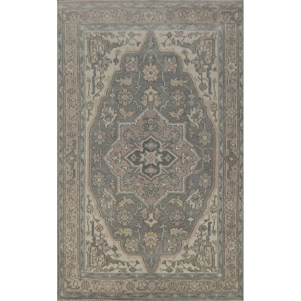 Transitional Gray Oushak Area Rug Handmade Wool Carpet - 5'11" x 8'11"