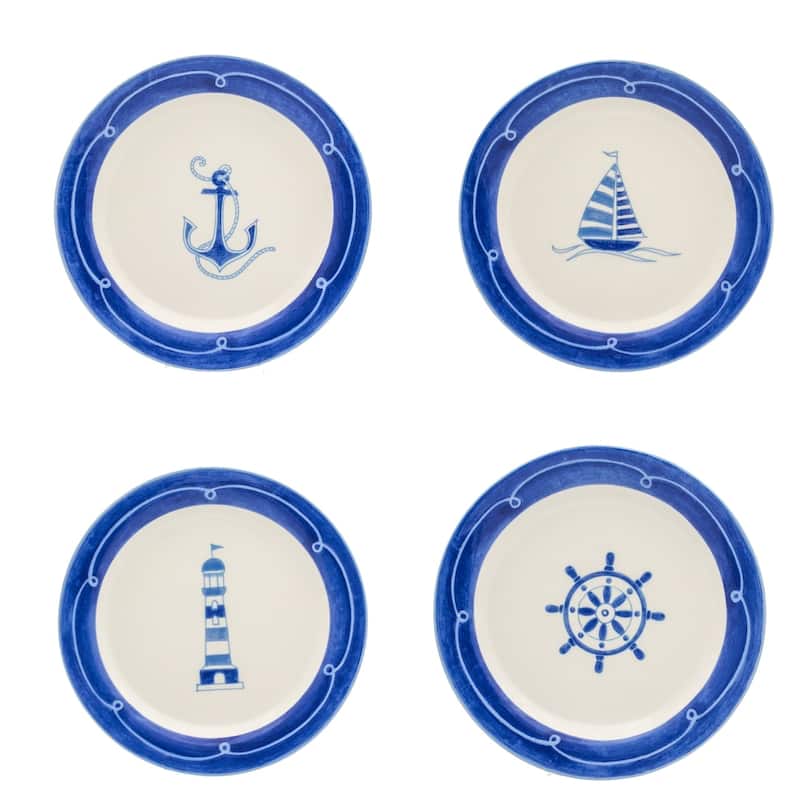 Euro Ceramica Ahoy Collection Blue/White Ceramic 12 Piece Nautical Dessert Set