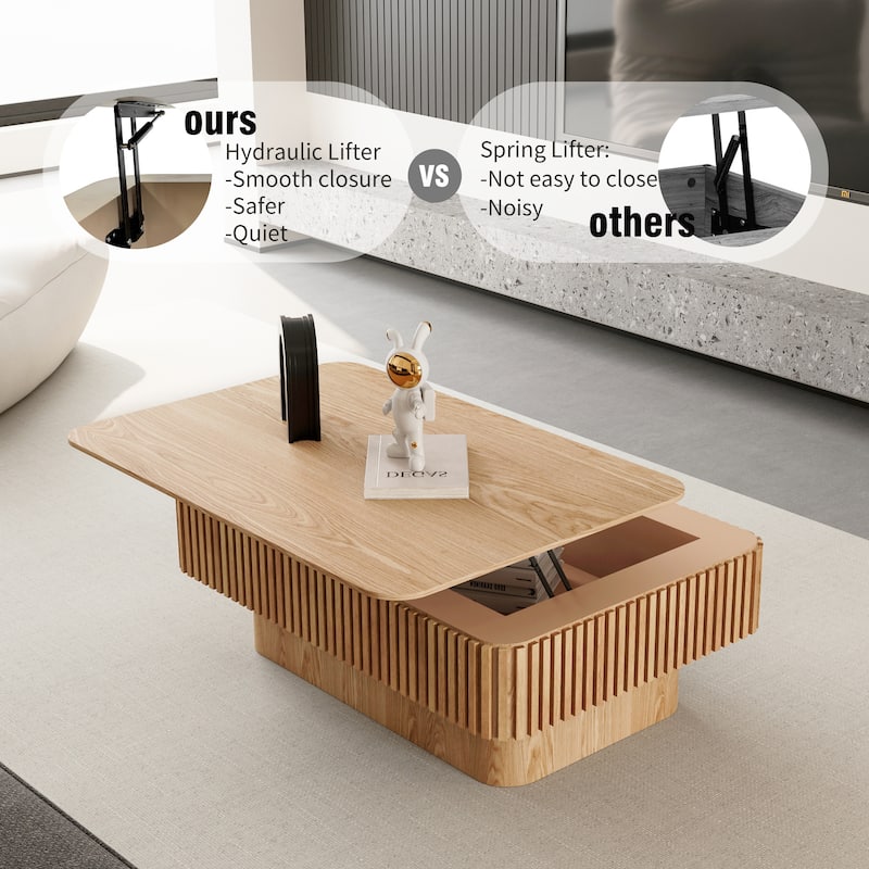 38.6" Modern Fluted Lift-Top Accent Coffee Table with Storage