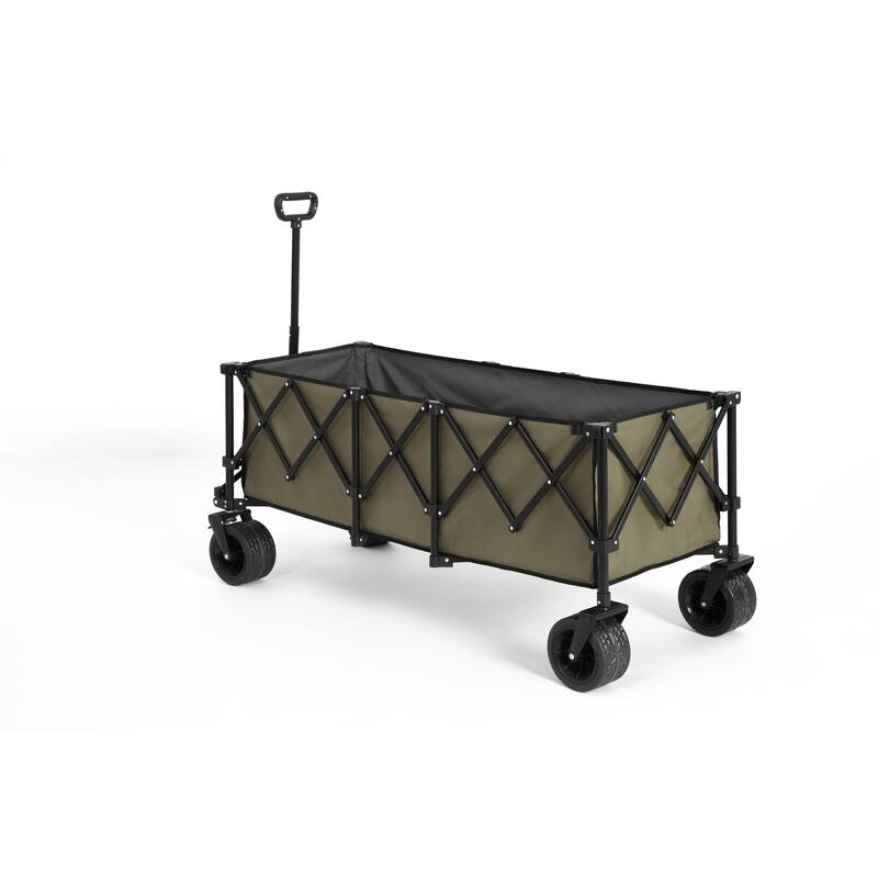 220lbs Weight Capacity Heavy Duty 300L Folding Utility Foldable Extended Wagon with All-Terrain Beach Wheels & Drink Holders - Green