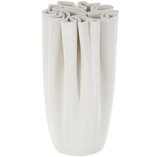 Ceramic Abstract Ribbed Dimensional Folded Decorative Vase with Compact ...