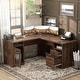 preview thumbnail 66 of 70, Modern Farmhouse L-Shape Desk with File Cabinet and Drawers, Homer Office Executive Desk with Charge Station