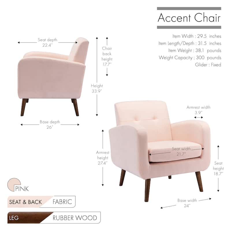 Porthos Home Suri Accent Chair, Fabric or PU Upholstery, Rubberwood Legs