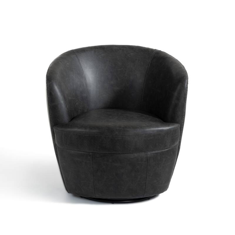 2 Set Faux Leather Club Swivel Barrel Accent Chair