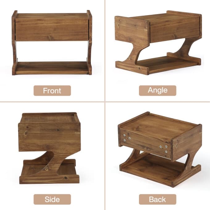 Solid Wood Floating Nightstand, Wall-Mounted Bedside Table with Drawer