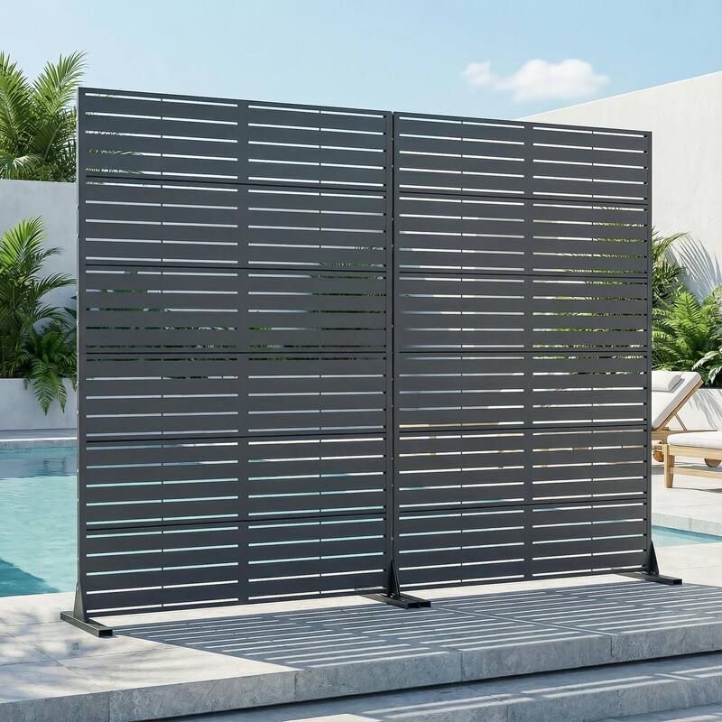 Outdoor Privacy Screen with Stand for Patio Garden Metal Fence Set of 2 - Dark Grey - 72"x47"