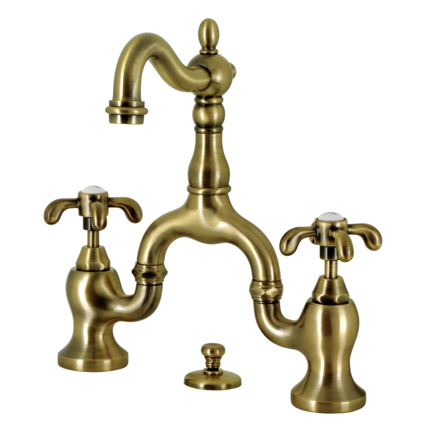 French Country Bridge Bathroom Faucet with Brass Pop-Up