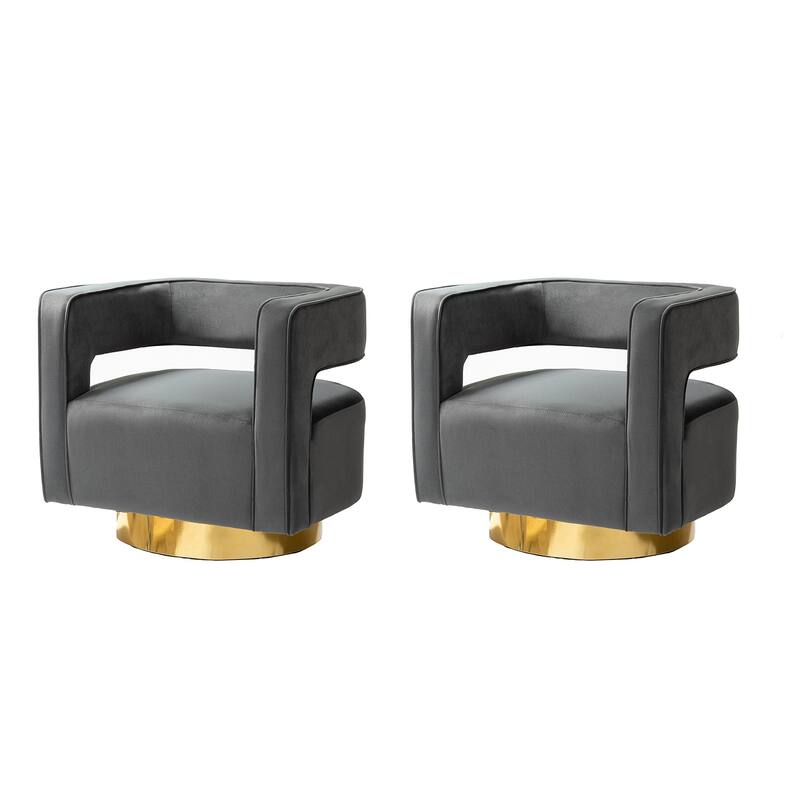 Carisa Modern Upholstered Swivel Open-Back Barrel Chair with Golden Base by HULALA HOME