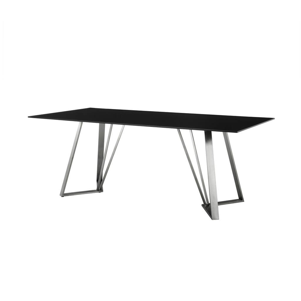 Cressida 79" Black Glass and Stainless Steel Rectangular Dining Table