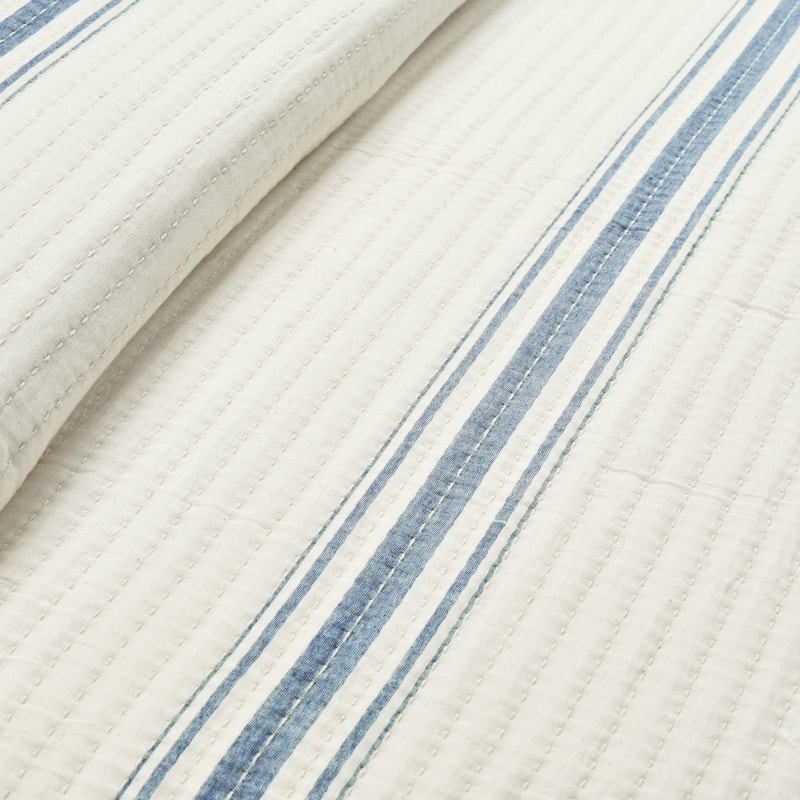 Lush Decor Farmhouse Stripe Kantha Pick Stitch Yarn Dyed Cotton Woven Quilt/Coverlet