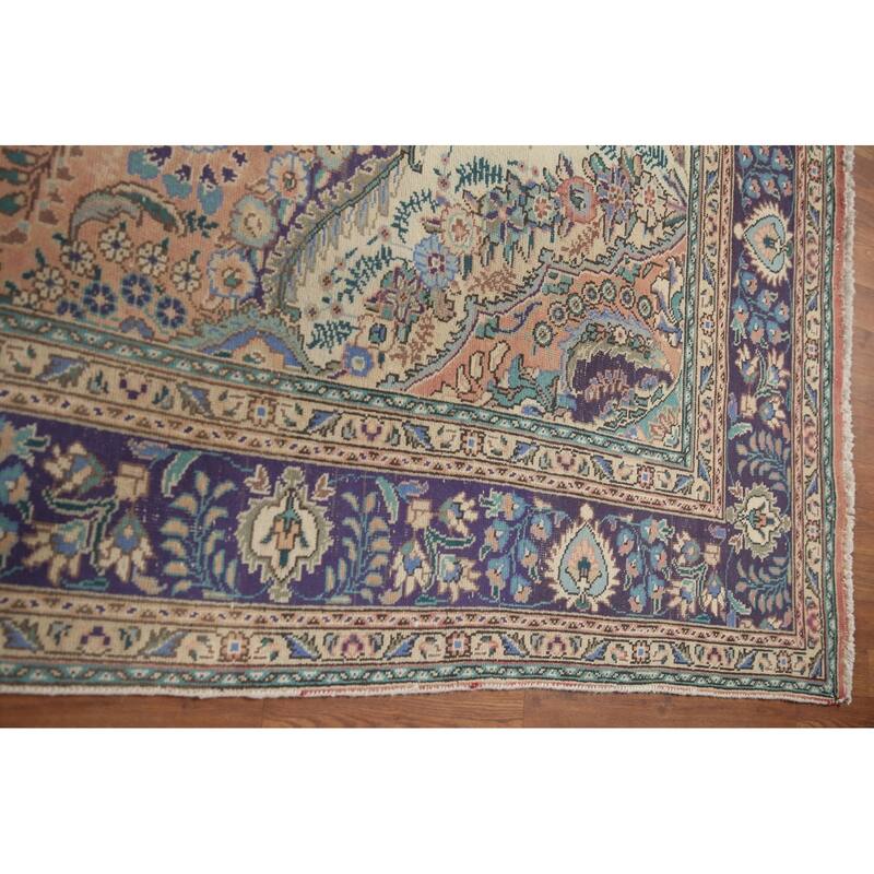 Hand Knotted Oriental 100% Wool Carpet Traditional Floral Pink Tabriz Area Rug - 11' 3'' X 8' 3''