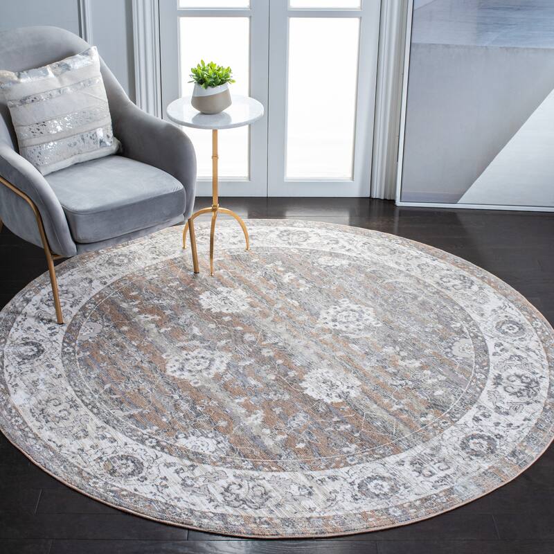 SAFAVIEH Webster Carola Vintage Rug - 5' Round - Grey/Beige