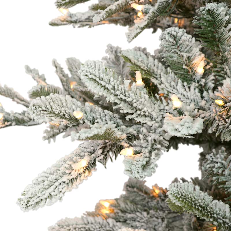 Puleo International 6.5' Pre-Lit Slim Flocked Aspen Fir Artificial Christmas Tree