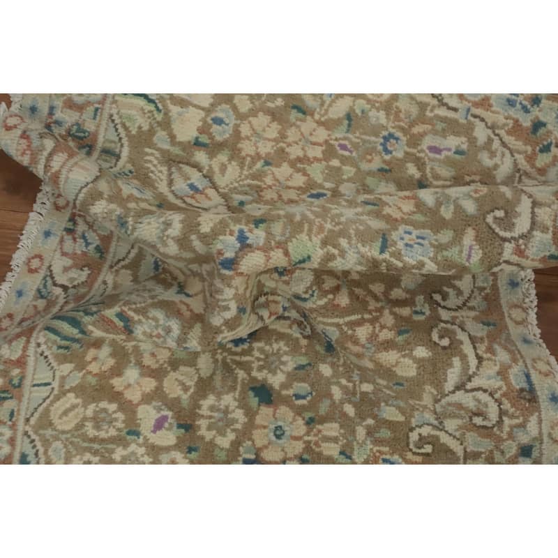 Hand Knotted Oriental 100% Wool Carpet Traditional Floral Brown Kerman Area Rug - 2' 9'' X 1' 9''