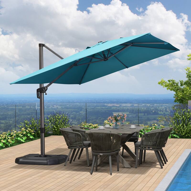 PURPLE LEAF 9 x 11.5 ft 360 Degree Rotation Patio Cantilever Umbrella - Turquoise Blue