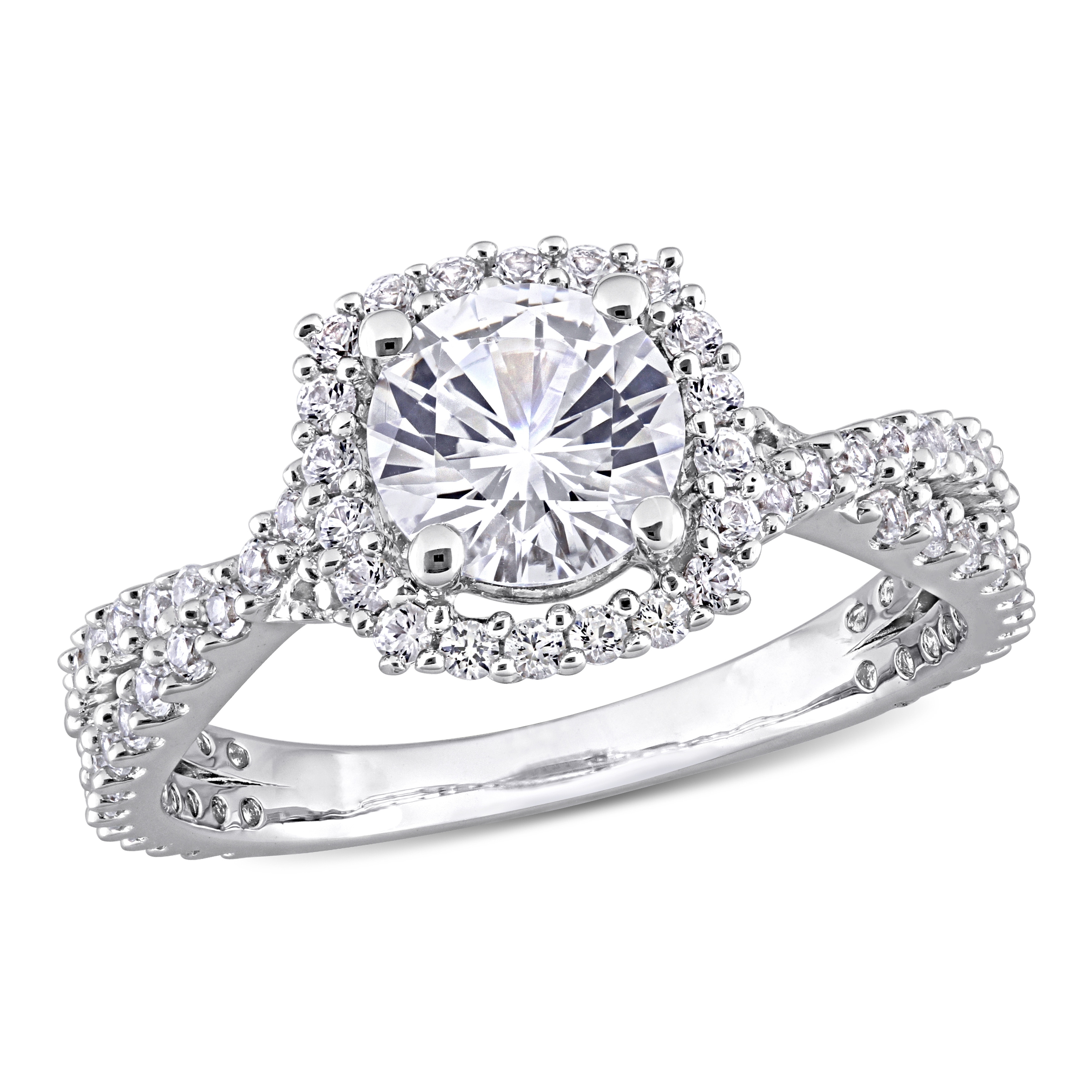 Miadora Sterling Silver Created White Sapphire Split Shank Halo Engagement Ring