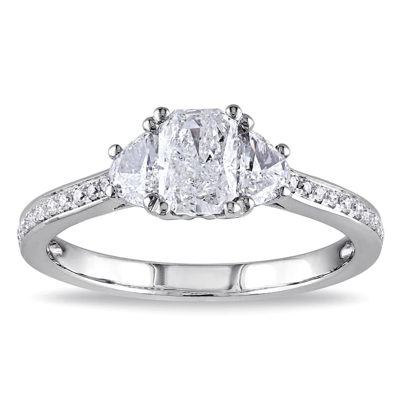 Miadora 1.07ct TDW Radiant Cut and Half-Moon Diamond Engagement Ring in 14k White Gold