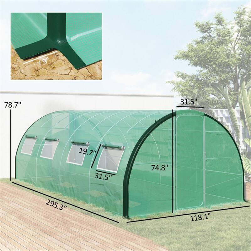 Large Green Poly Tunnel Greenhouse with Galvanized Steel Frame and UV Weather Protection Ventilation