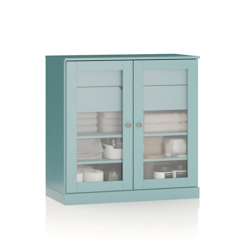Palace Imports 100% Solid Wood 32" Bathroom Cabinet with Frosted Glass Doors, 2-Drawers and Adjustable Shelves