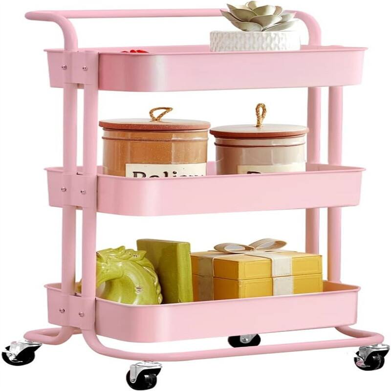 3-Tier Utility Rolling Cart - 15"D x 17"W x 32.28"H - Pink