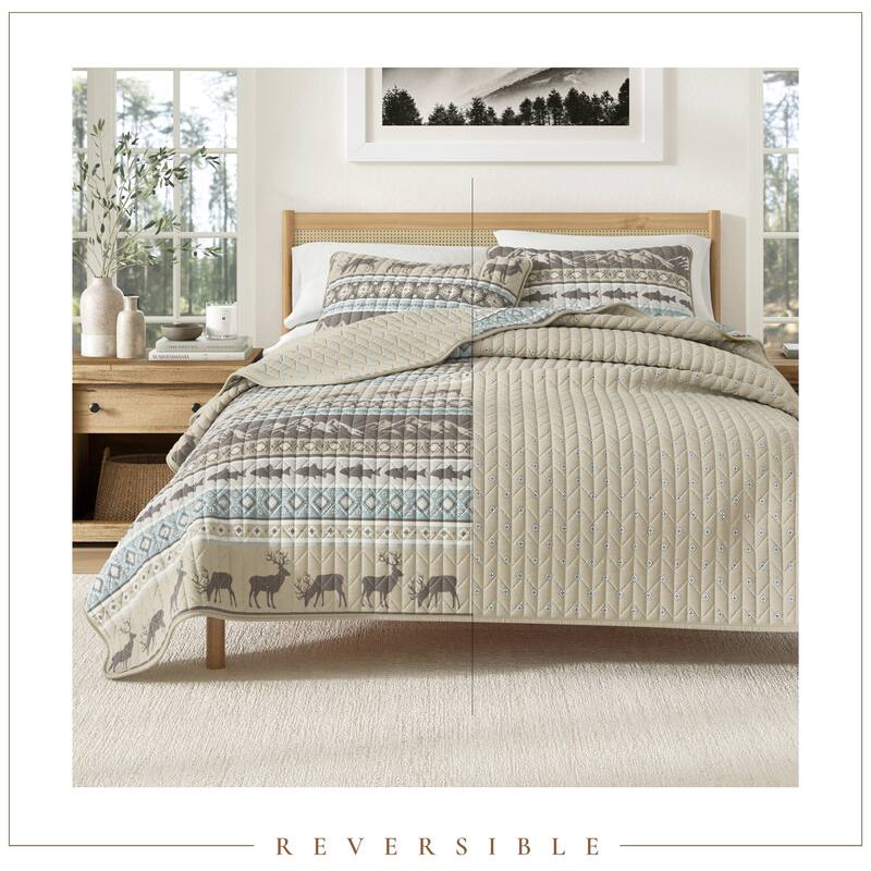 Linery & Co. Wildlife Stripe Microfiber Quilt Set With Shams