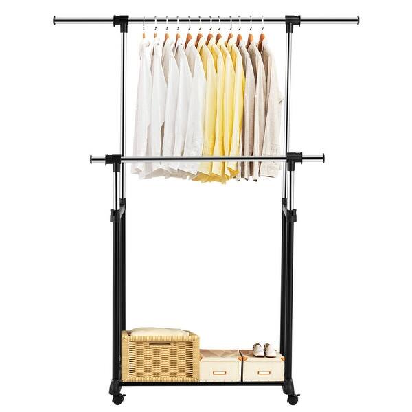 Shop Gymax Double Rail Clothes Rack On Wheels Adjustable Clothing
