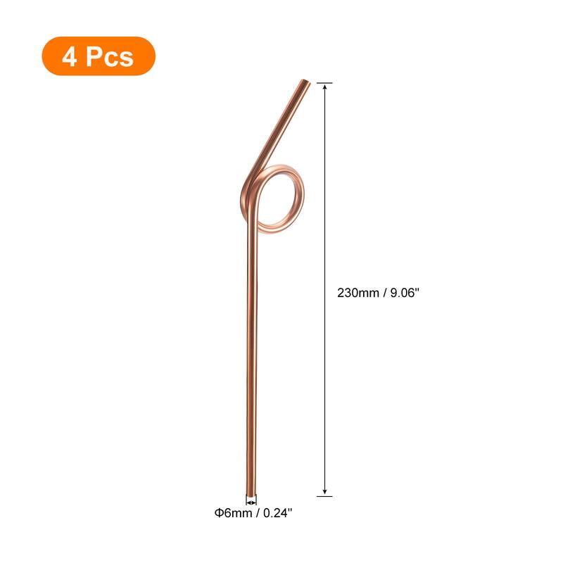 4Pcs 9.1" Curly Shape Stainless Steel Straws Reusable Metal Straw - Rose Gold
