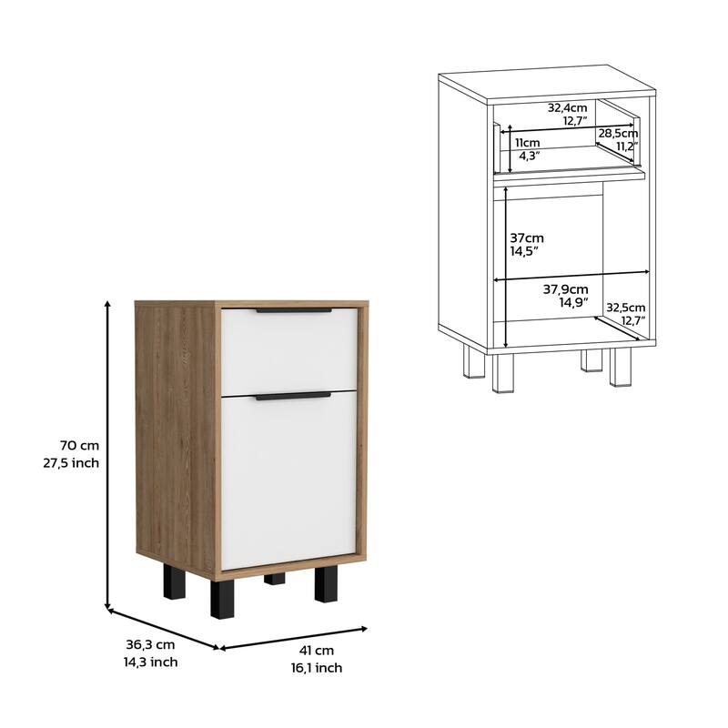 Nightstand Maryland Z, One Drawer, One Cabinet, Pine / White Finish,High quality and durable