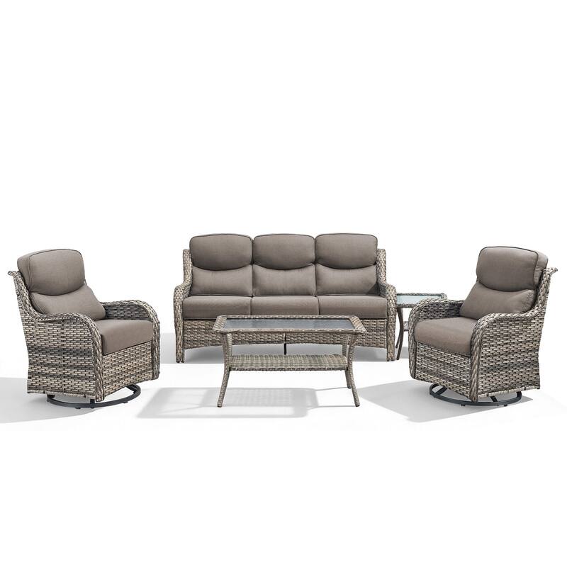 Meyreso 5-Piece Wicker Outdoor Patio Conversation Set with 5-Inch Thick Olefin Cushions