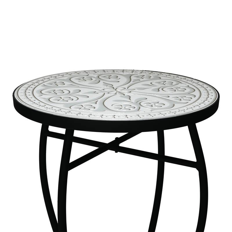 Han Outdoor Round Ceramic Tile Side Table with Iron Frame by Christopher Knight Home