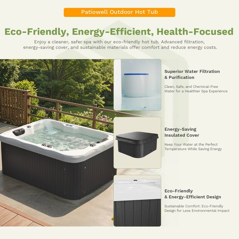 Patiowell 4-Person 41 Jets Hot Tub with Digital Control System-The Fresh Water System and LED Lighting-Intelligent