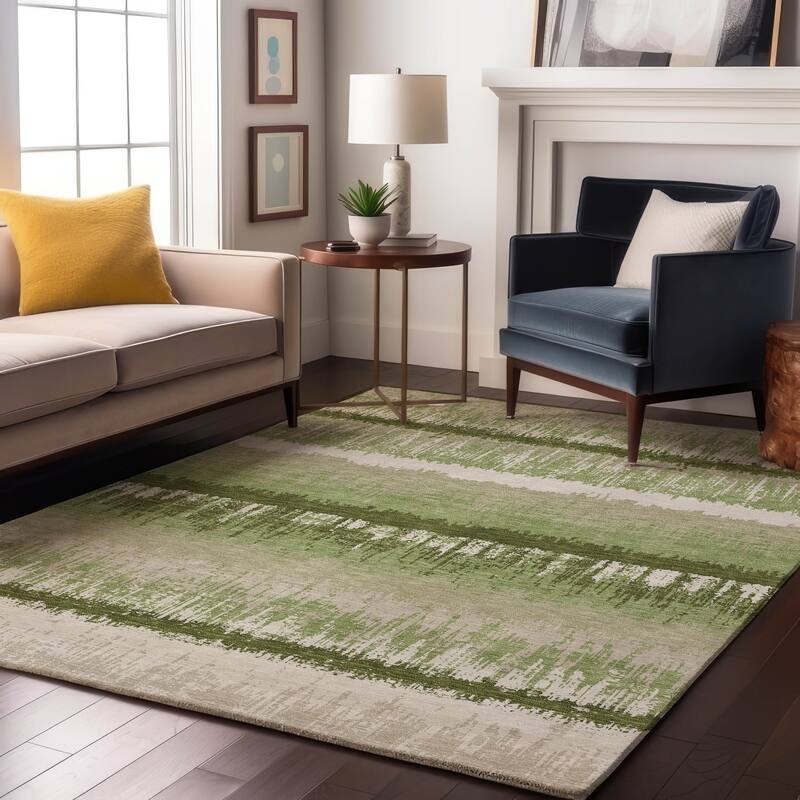 Premium Washable Super Soft Modern Ombre Stripe Mayfield Rug - Aloe - 10' x 14'