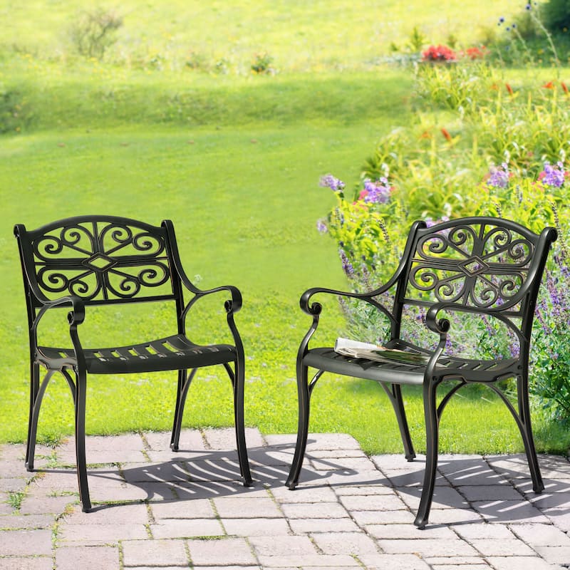 Patio Cast Aluminum Dining Chairs of 2, Bistro Chairs with Armrests