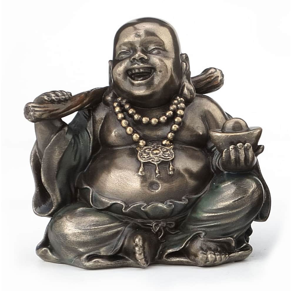 2.36" H LAUGHING BUDDAH (BUDAI) HOLDING YUANBAO AND RUYI Cold Cast Bronze - 2.17"x2.36"x2.36"