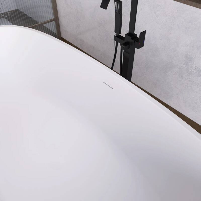 Solid Surface Freestanding Flatbottom Soaking Bathtub in Matte White
