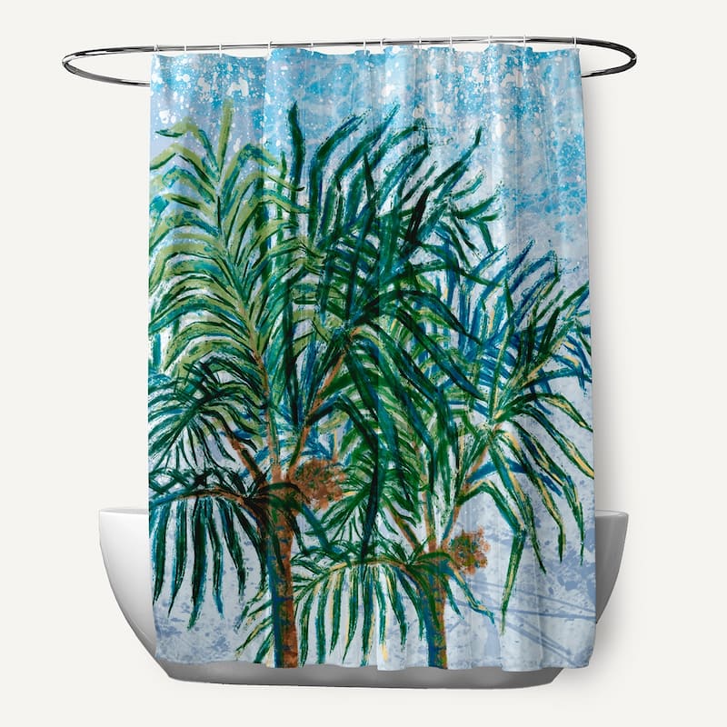 71 x 74-inch Palms Floral Print Shower Curtain - Blue
