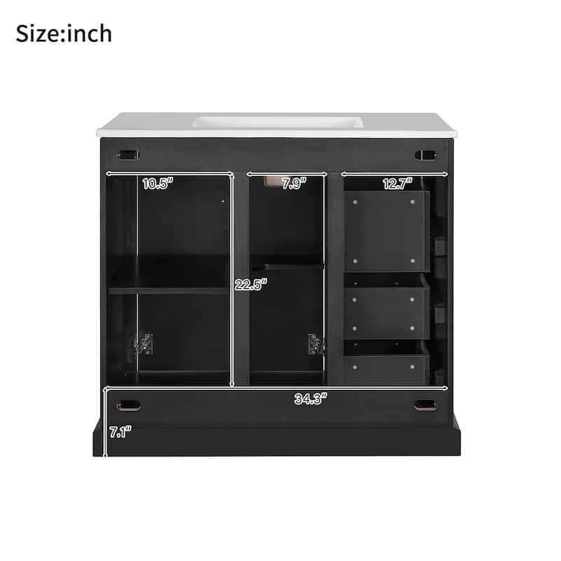 36" Modern Bathroom Vanity with Ceramic Sink, Soft-Close Door, Adjustable Shelf & 3 Drawers, Ample Storage